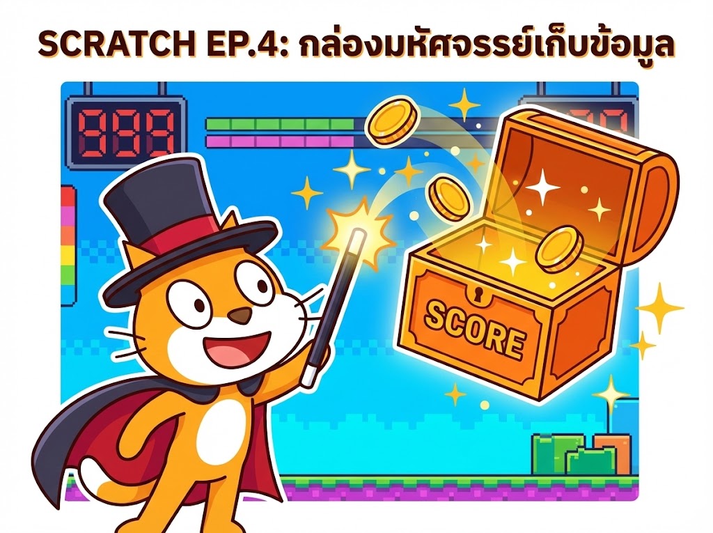 ตะลุยโลก Scratch EP.4: กล่องมหัศจรรย์เก็บข้อมูล (Variables)
